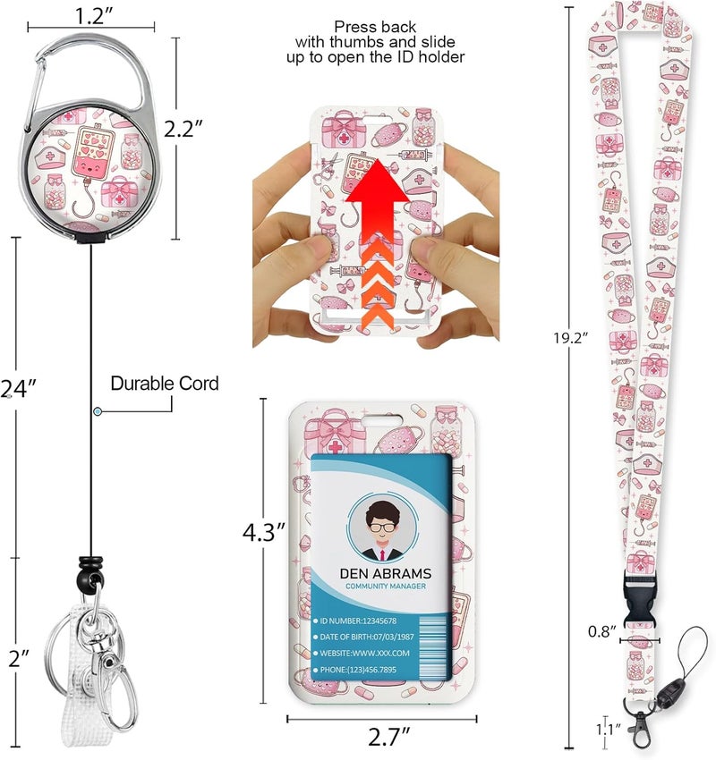 Piefly Lanyards for Id Badges, Nurse Badge Holder with Retractable Reel Belt Clip, Cute Work Name Tag Lanyard Vertical ID Card Protector Case for Women Doctor Teacher Student - Image 5